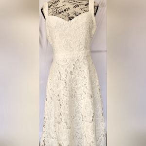 Divine Beauty White Lace Midi Dress With Pockets